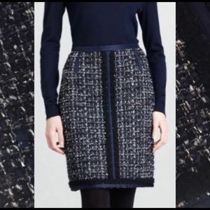 Tory Burch Navy and White Tweed Pencil Skirt